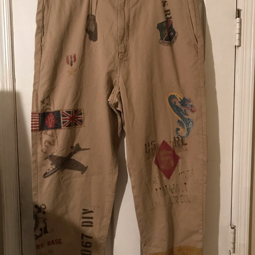 Ralph Lauren Polo Sportsman Saranac Lake Graphic Military Dragon Khaki Pants 38